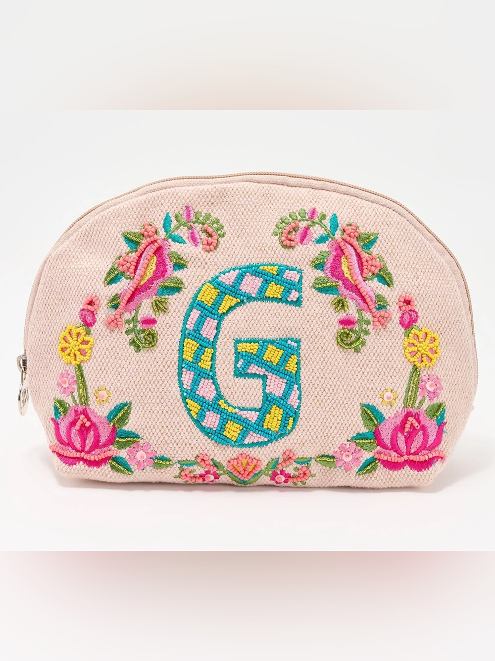 -new- America & beyond floral embellished beaded initial pouch